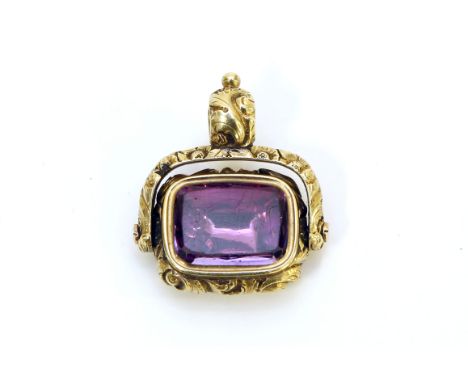 An amethyst and mother of pearl revolving watch fob