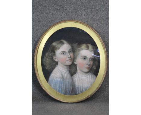 A gilt framed 19th century pastel portrait of two sisters. Unsigned. H.64 W.54cm 