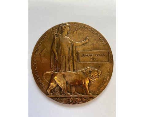 A FIRST WORLD WAR MEMORIAL PLAQUE TO THE DEVONSHIRE REGIMENT. A Memorial plaque named to Arthur Harry Gill from Pontygwaith, 