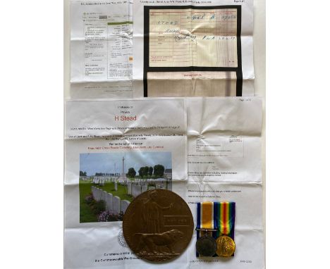 A FIRST WORLD WAR CASUALTY PAIR AND MEMORIAL PLAQUE TO THE WEST. YORKSHIRE REGIMENT. A Great War Pair comprising War Medal an