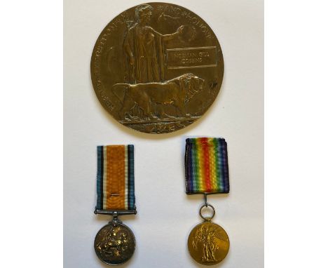 A FIRST WORLD WAR PAIR AND MEMORIAL PLAQUE TO THE LONDON REGIMENT. A Great War Pair comprising War Medal and Victory Medal na