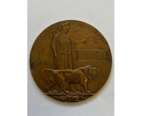 A FIRST WORLD WAR MEMORIAL PLAQUE TO ROBERT WEIR WILSON OF THE ARGYLL AND SUTHERLAND HIGHLANDERS. Lance-Corporal Wilson was t