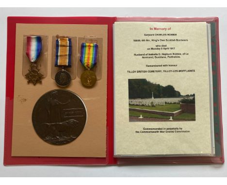A FIRST WORLD WAR TRIO AND MEMORIAL PLAQUE TO THE SCOTTISH BORDERES. A Great War Trio comprising a 1914-1915 Star named to 16
