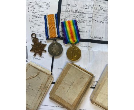 A FIRST WORLD WAR CASUALTY TRIO TO AN OFFICER IN THE SHROPSHIRE LIGHT INFANTRY. A Great War Trio comprising 1914-15 Star name