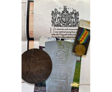A FIRST WORLD WAR MEMORIAL PLAQUE AND VICTORY MEDAL TO THE LONDON REGIMENT. A Great War Victory Medal named to 6820 Pte B. La