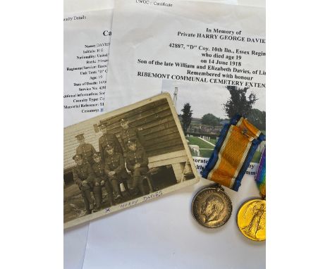 A FIRST WORLD WAR CASUALTY PAIR TO THE ESSEX REGIMENT. A Great War Pair comprising War Medal and Victory Medal named to 42887
