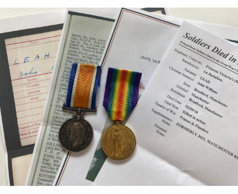 A FIRST WORLD WAR CASUALTY PAIR TO THE ROYAL IRISH FUSILIERS. A Great War Pair comprising War Medal and Victory Medal named t