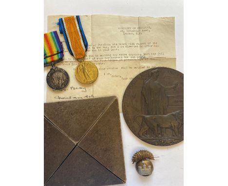 A FIRST WORLD WAR PAIR AND MEMORIAL PLAQUE TO THE ROYAL INNISKILLING FUSILIERS AND SERVICE CORPS. A Great War pair comprising