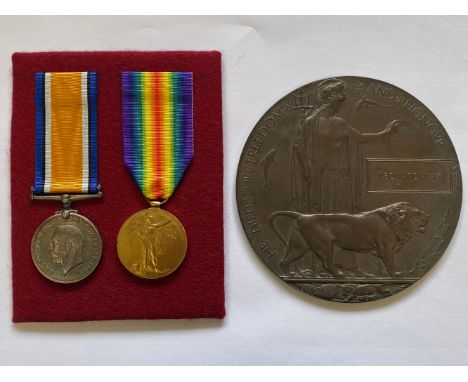 A FIRST WORLD WAR PAIR AND PLAQUE TO THE COLDSTREAM GUARDS. A Great War pair comprising War Medal and Victory Medal named to 