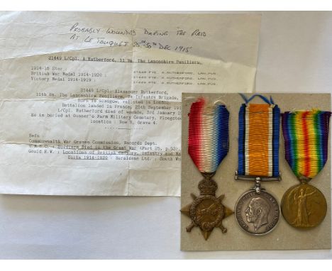 A FIRST WORLD WAR CASUALTY TRIO TO THE LANCASHIRE FUSILIERS. A Great War Pair comprising War Medal and Victory Medal named to