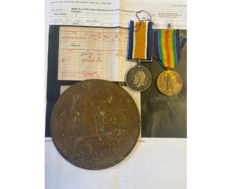 A FIRST WORLD WAR PAIR AND PLAQUE TO THE KING'S OWN SCOTTISH BORDERERS. A Great War pair comprising War Medal and Victory Med