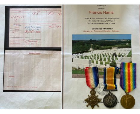A FIRST WORLD WAR CASUALTY TRIO TO THE ROYAL ENGINEERS. A Great War Trio comprising 1914-15 Star named to 125379 Pnr F. Harri