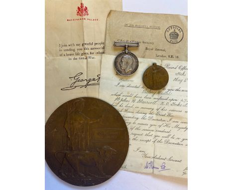 A FIRST WORLD WAR PAIR AND MEMORIAL PLAQUE TO THE KING'S OWN YORKSHIRE LIGHT INFANTRY. A Great War Pair comprising War Medal 