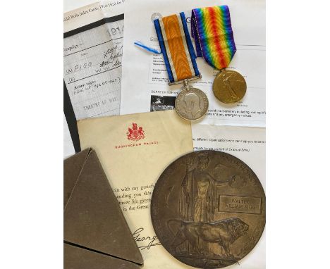 A FIRST WORLD WAR PAIR AND MEMORIAL PLAQUE TO THE CAMERONIANS/CYCLIST CORPS. A Great War Pair comprising War Medal and Victor