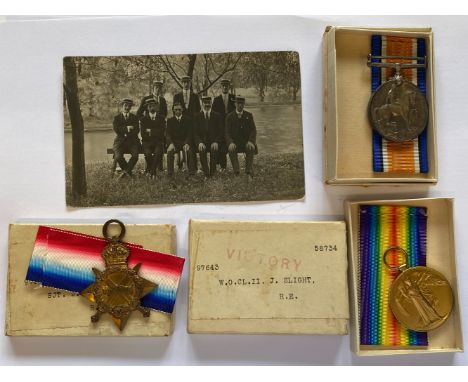A FIRST WORLD WAR CASULATY TRIO TO THE ROYAL ENGINEERS. A Great War Trio comprising 1914-15 Star named to 97643 Sjt J. Slight