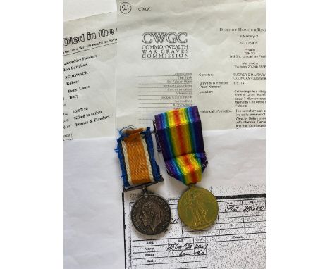 A FIRST WORLD WAR CASUALTY PAIR TO THE LANCASHIRE FUSILIERS. A Great War pair comprising War Medal and Victory Medal named to