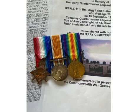 A FIRST WORLD WAR CASUALTY TRIO TO THE ARGYLL AND SUTHERLAND HIGHLANDERS. A Great War Trio comprising 1914-15 Star named to S