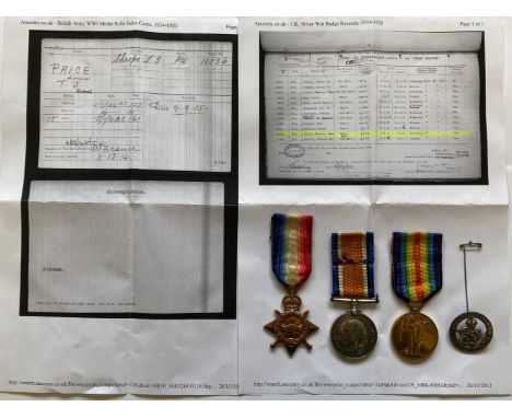 A FIRST WORLD WAR TRIO AND SILVER WAR BADGE TO THE SHROPSHIRE LIGHT INFANTRY. A First World War trio comprising 1914-15 Star 