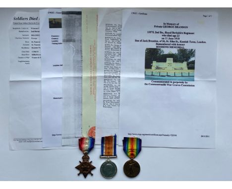 A FIRST WORLD WAR CASUALTY TRIO TO THE ROYAL BERKSHIRE REGIMENT. A First World War trio comprising 1914-15 Star named to 1257