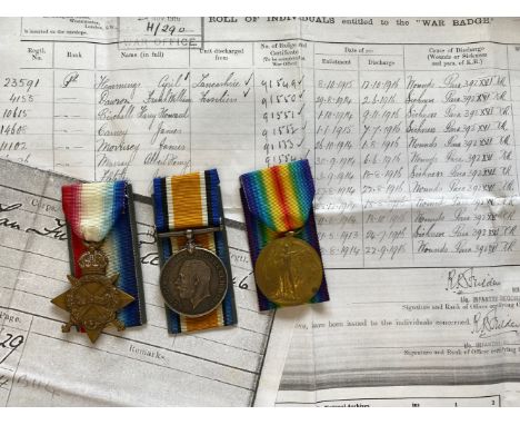 A FIRST WORLD WAR TRIO TO THE LANCASHIRE FUSILIERS. A Great War Trio comprising 1914-15 Star named to 3646 Pte W. Poole Lan F