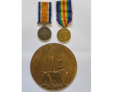 A FIRST WORLD WAR PAIR AND MEMORIAL PLAQUE TO THE CHESHIRE REGIMENT. A Great War pair comprising War Medal and Victory Medal 