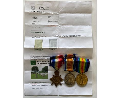 A FIRST WORLD WAR CASUALTY TRIO TO THE NORFOLK REGIMENT. A Great War Trio comprising 1914-15 Star named to 10316 Pte F.W. Bra