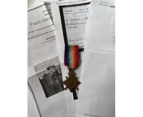 A 1914-1915 STAR TO THE LIVERPOOL REGIMENT. A 1914-15 Star named to 3905 Pte F. Barrow L'Pool R. Frank George Barrow was the 