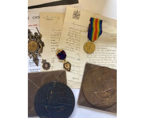 A FAMILY GROUP: MEMORIAL PLAQUES AND SCROLLS TO PRIVATES IN THE MIDDLESEX AND EAST SURREY REGIMENTS. A Memorial Plaque and sc