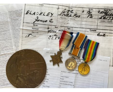 A FIRST WORLD WAR TRIO AND MEMORIAL PLAQUE TO THE TYNESIDE SCOTTISH/A.S.C. A Great War Trio comprising 1914-15 Star named to 