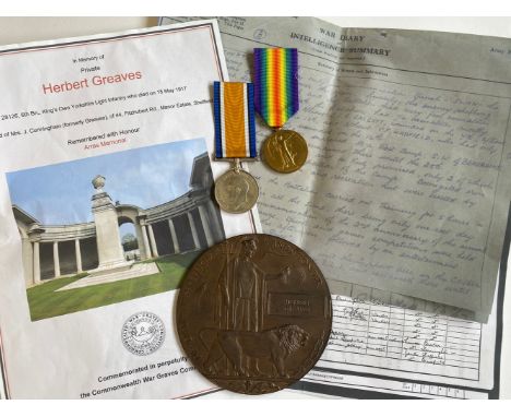 A FIRST WORLD WAR PAIR AND MEMORIAL PLAQUE TO THE YORKSHIRE LIGHT INFANTRY. A Great War pair comprising War Medal and Victory