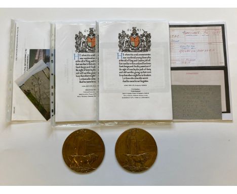 FIRST WORLD WAR MEMORIAL PLAQUES TO BROTHERS IN THE YORK AND LANCASTER REGIMENT. A Great War memorial plaque to Frederick Cri
