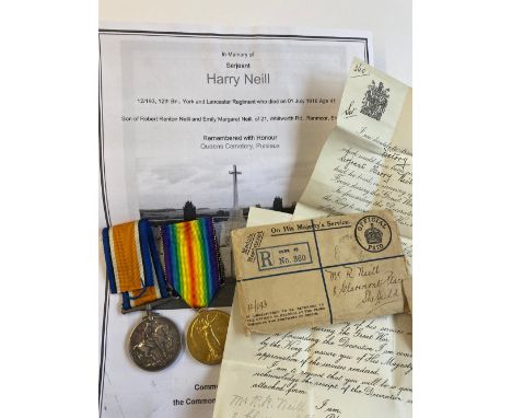 A FIRST WORLD WAR FIRST DAY OF THE SOMME CASUALTY PAIR TO THE SHEFFIELD PALS. A Great War Pair comprising War Medal and Victo