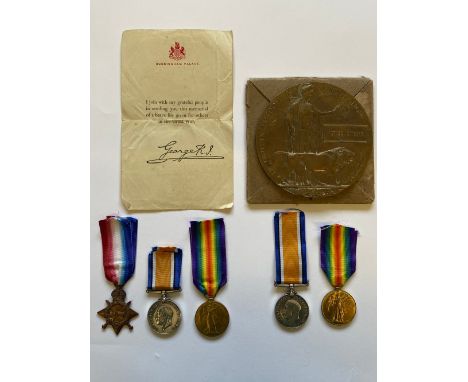 A FIRST WORLD WAR FAMILY GROUP TO TWO BROTHERS, ONE A CASUALTY. A Great War family group comprising a pair and Memorial plaqu