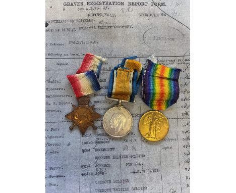 A FIRST WORLD WAR CASUALTY TRIO TO THE BUFFS. A Great War Trio comprising 1914-15 Star named to G-5794 Pte W.T. Bugden E. Ken