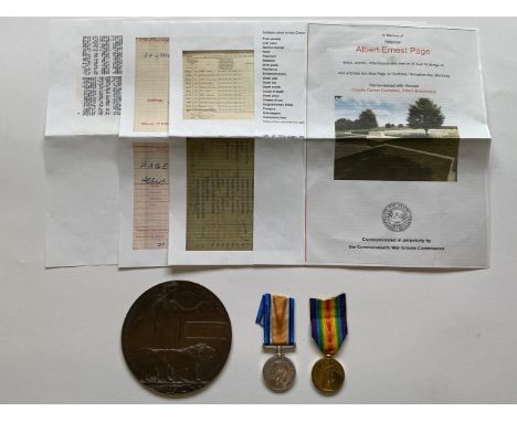 A FIRST WORLD WAR PAIR AND MEMORIAL PLAQUE TO THE RIFLE BRIGADE. A Great War Pair comprising War Medal and Victory medal name