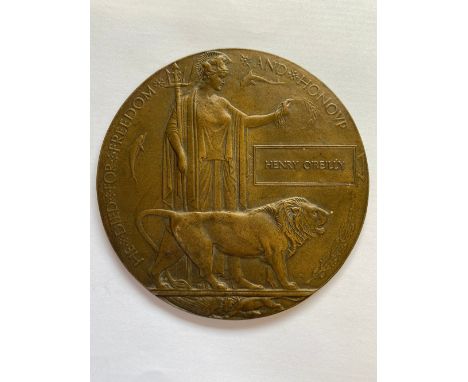 A FIRST WORLD WAR MEMORIAL PLAQUE TO THE ROYAL DUBLIN FUSIIERS. A Memorial Plaque named to Henry O'Reilly who seems to be Pri