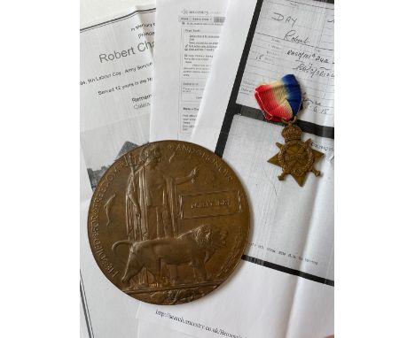 A FiRST WORLD WAR MEMORIAL PLAQUE AND 1914-15 STAR TO THE SERVICE CORPS. A 1914-15 Star named to SS-4994 Pte R. Day A.S.C. an