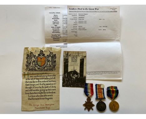 A FIRST WORLD WAR CASUALTY TRIO TO THE MANCHESTER REGIMENT. A First World War Trio comprising a 1914-15 Star named to 2060 Pt