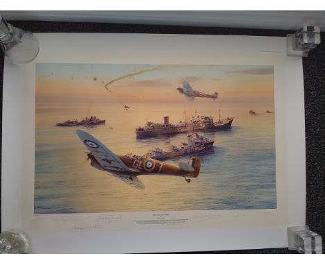 The Gallant Ohio multiple signed WW2 Robert Taylor print. 32 x 23 inches. Numbered 33/850. During 1942 the small Mediterranea