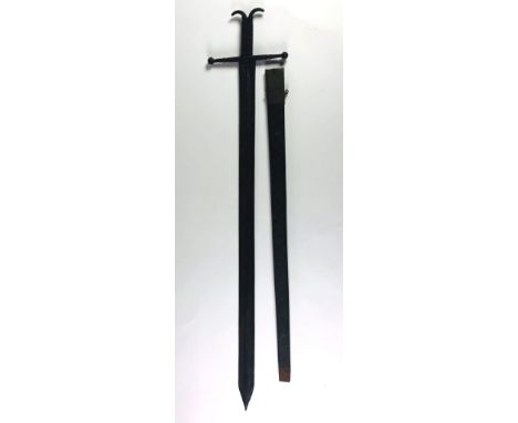 A very heavy reproduction metal Long Sword, with cruciform handle &amp; 40" blade, and with an associated scabbard. (2) 