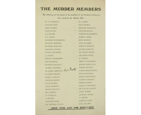 A Fateful Document'The Murder Members' a single folio sheet, verso blank, stating The following are the names of the members 