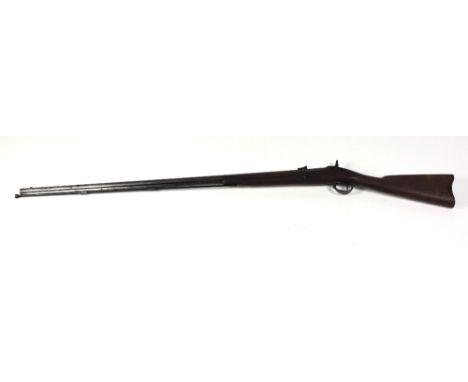 A mid-19th Century American US Springfield 1864 patent long barrel flintlock Musket, with wooden stock and original ram rod, 