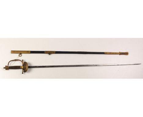 An attractive 19th Century Dress Sword, with 32" engraved and decorated blade, the gilt handle with wire grip and with origin