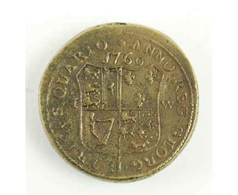 Irish Token Coin: [1760] A rare George II Coin, weight dated 1760, the obverse inscribed D.G. J.8 J.0 J/2 (18. 10 1/2 Portugu