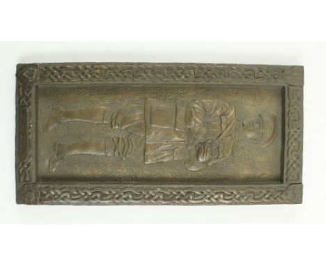 Sculpture: [Michael Collins] A bronzed relief panel depicting General Michael Collins in full military attire, with Celtic de