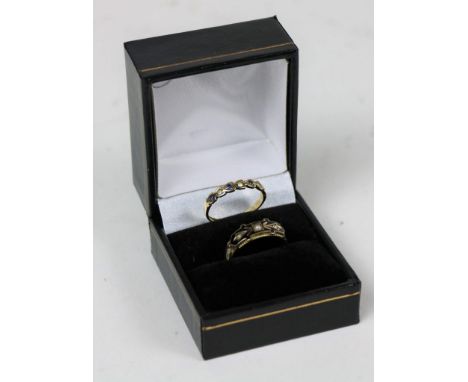 An elegant Ladies Ring, of slim design set with blue sapphire and diamonds; together with a 9ct gold Ladies Ring with enamel 