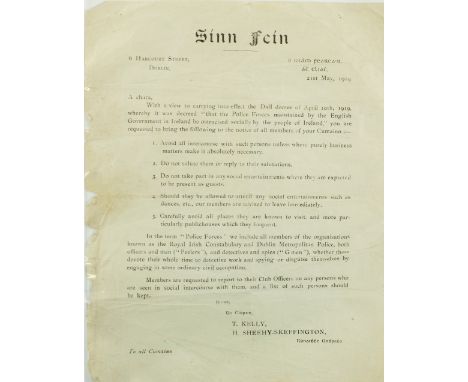 Republican Interest: [Sinn Fein], Kelly (T.) &amp; Sheehy Skeffington (K.) a typed 'Notification' Letter / Flyer on Sinn Fein