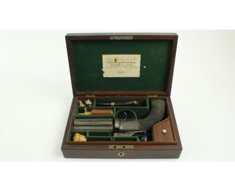 A rare 19th Century James Wilkinson and Son '6 shooter' Percussion hand Gun, with engraved body and hinged container base, en