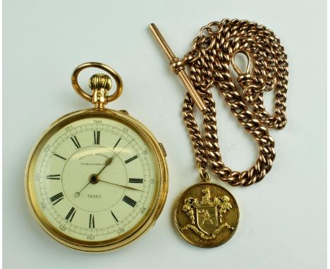 A fine quality 19th Century 18ct gold case "Centre Seconds Chronograph Pocket Watch,"&nbsp;with enamel dial with black Roman 