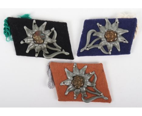 3x Third Reich SA Mountain Troops Kepi Tabs, interesting group of three tabs as worn on the SA kepi all mounted with metal mo
